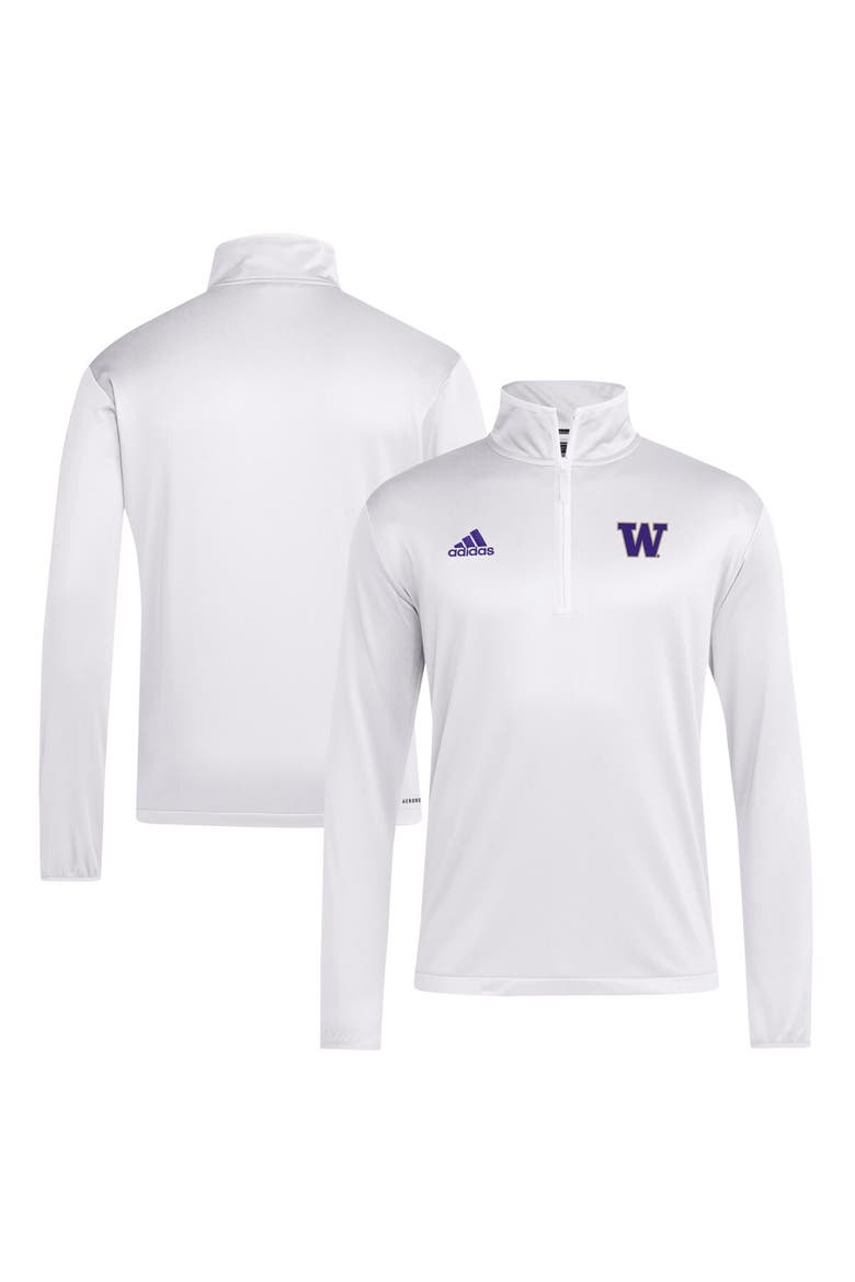 Men's adidas White Washington Huskies 2024 Coaches Sideline Quarter-Zip Top, Main, color, White