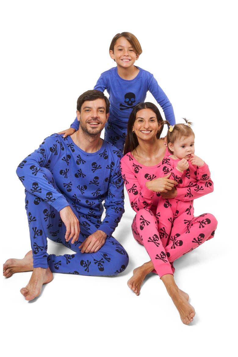 Kids Two-Piece Cotton Halloween Matching Family Pajamas, Fun Prints, Alternate, color, Blue Skulls