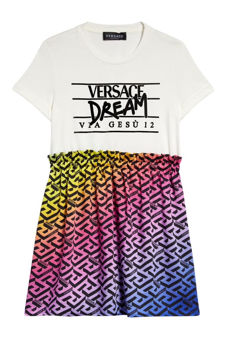 Kids' Dream via Gesù Logo T-Shirt Dress, Main, color, BIANCO NERO MULTICOLOR