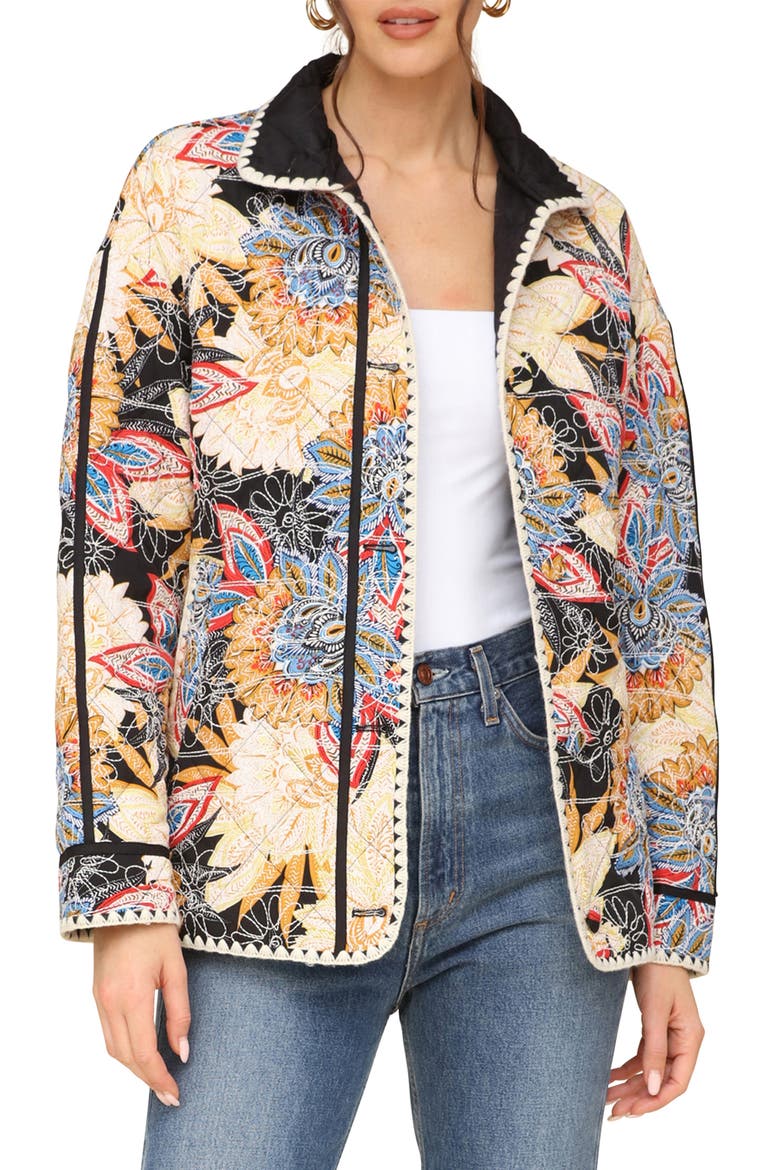 Embroidered Paisley Belted Quilted Jacket, Main, color, BLACK BOHO