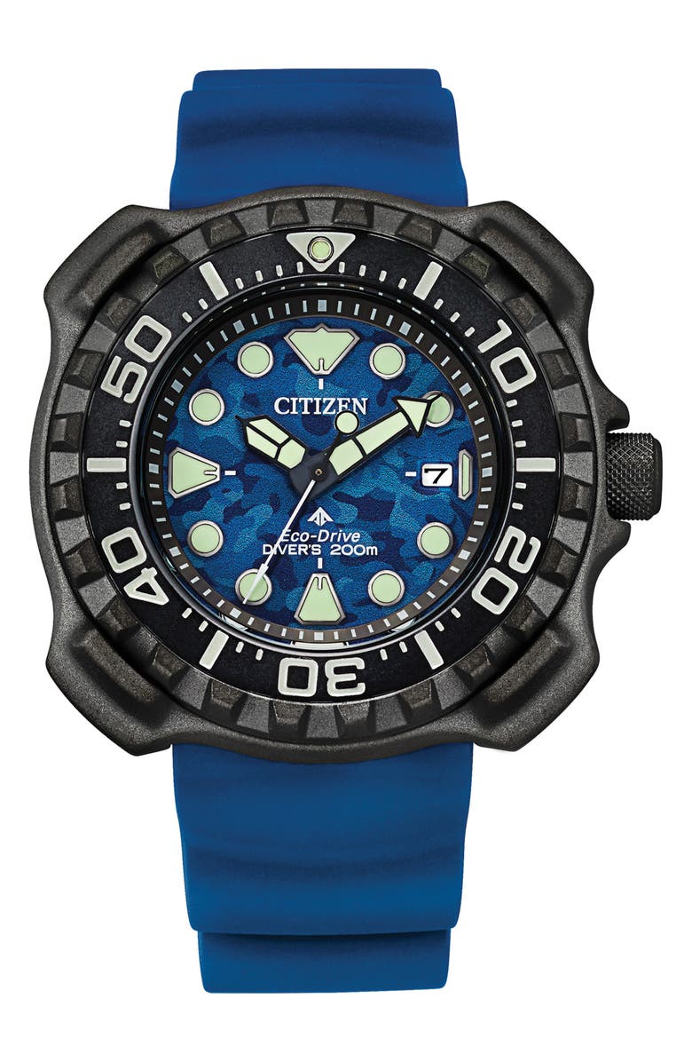 Citizen Promaster Dive Faux Leather Strap Watch, 46mm, Main, color, Blue
