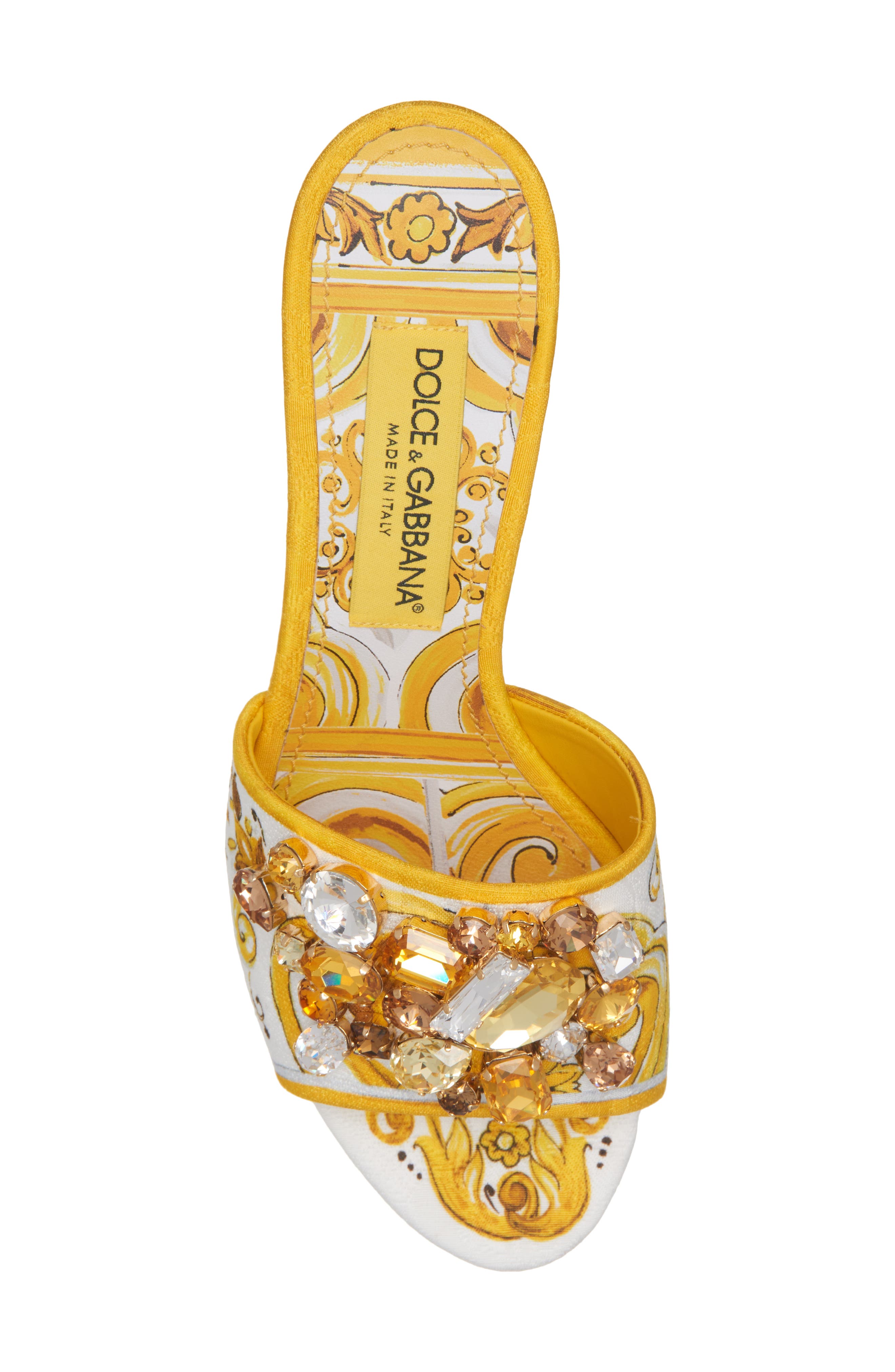 Dolce&Gabbana Majolica Print Embellished Slide Sandal, Alternate, color, Azulejos Giallo