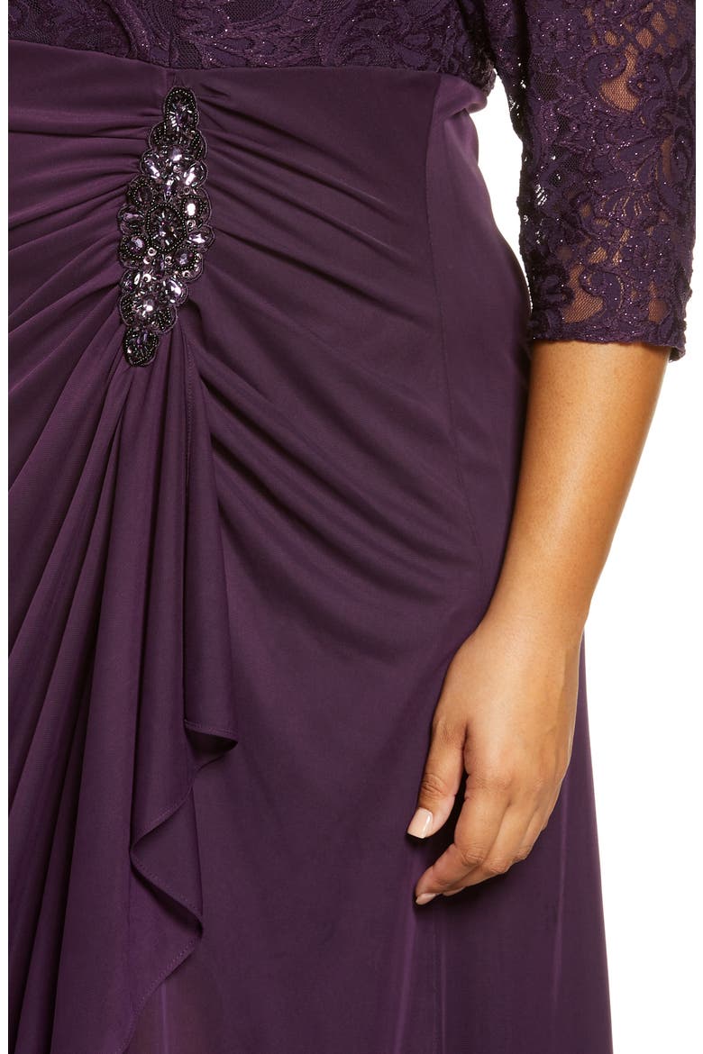 Beaded Lace Bodice Empire Waist Gown, Alternate, color, EGGPLANT