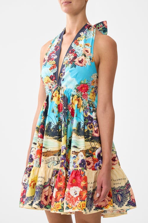 Camilla Ruffle Hem Halter Short Dress Bathing Bombshell In Multi