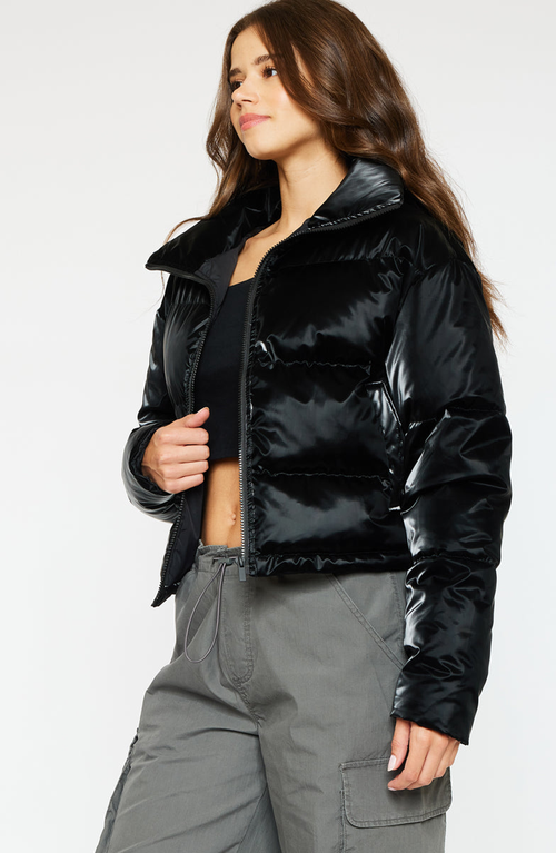 Kancan Lux Cropped Puffer Jacket In Black