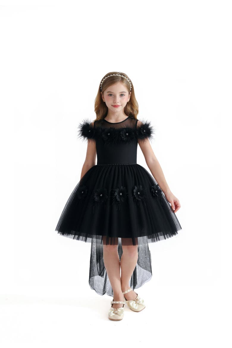 Feather Bow Dress, Alternate, color, Black