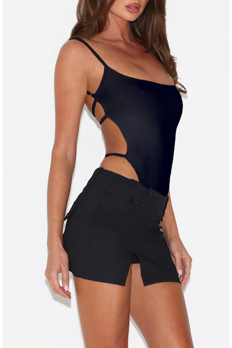 Minerva Strappy Open Back Bodysuit, Alternate, color, BLACK