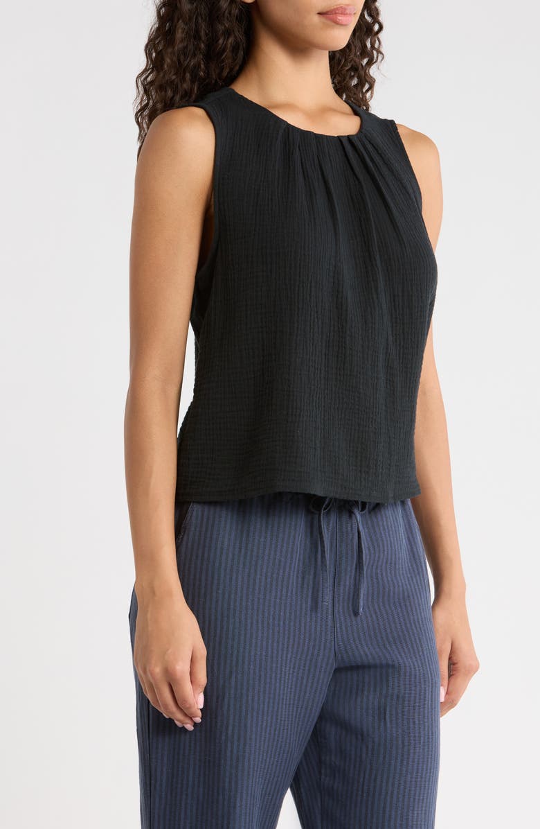 Marine Layer Serena Cotton Gauze Tank, Alternate, color, Black