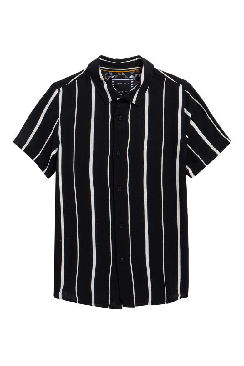 Vertical Stripe Camp Shirt, Main, color, BLACK