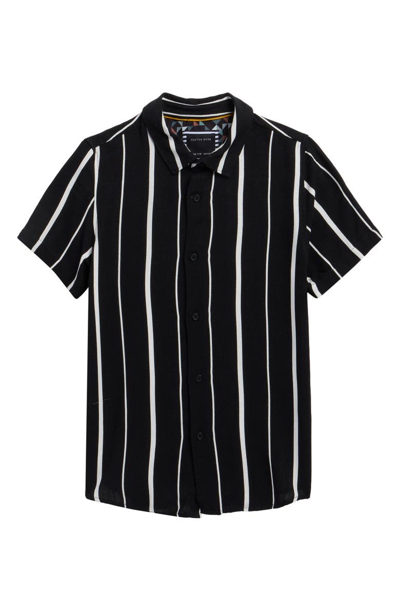 DENIM AND FLOWER Vertical Stripe Camp Shirt, Main, color, Black