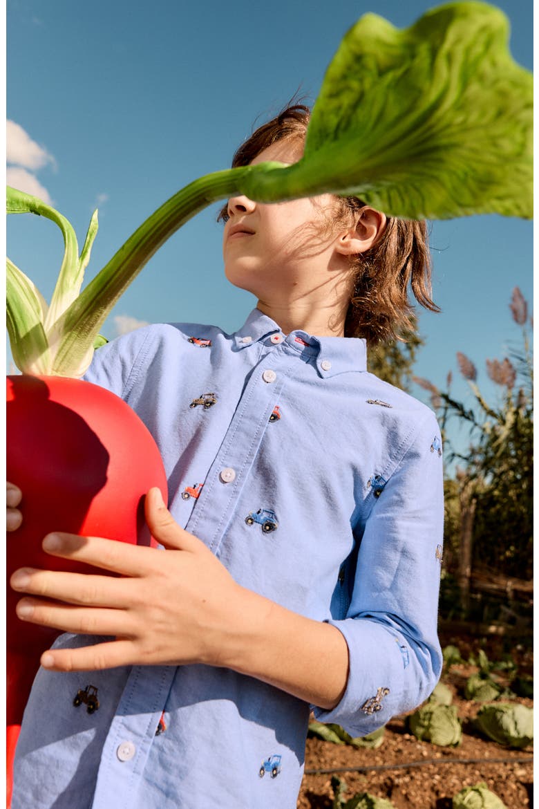 Kids' Embroidered Cotton Button-Down Shirt, Alternate, color, TRACTOR