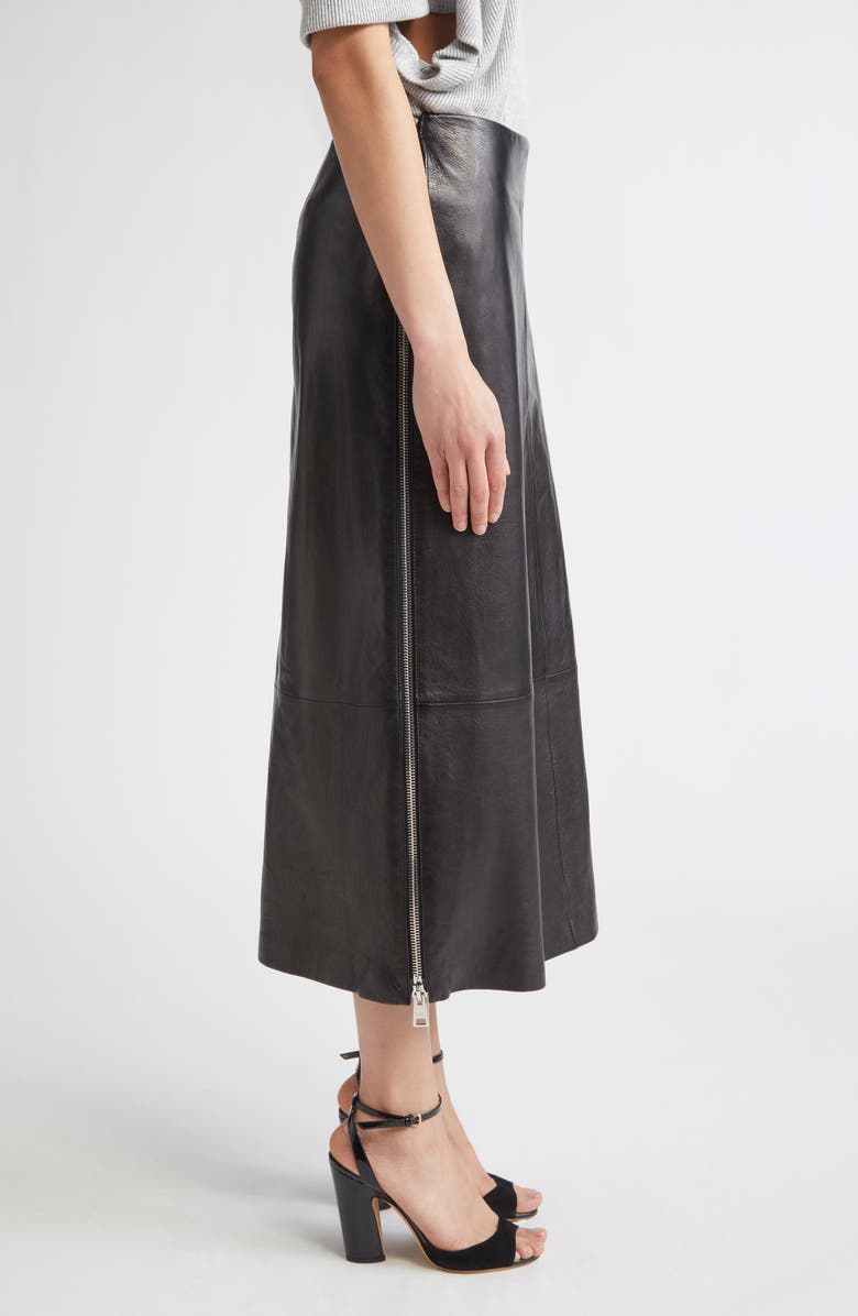Brandon Maxwell Leather Midi Skirt, Alternate, color, Black
