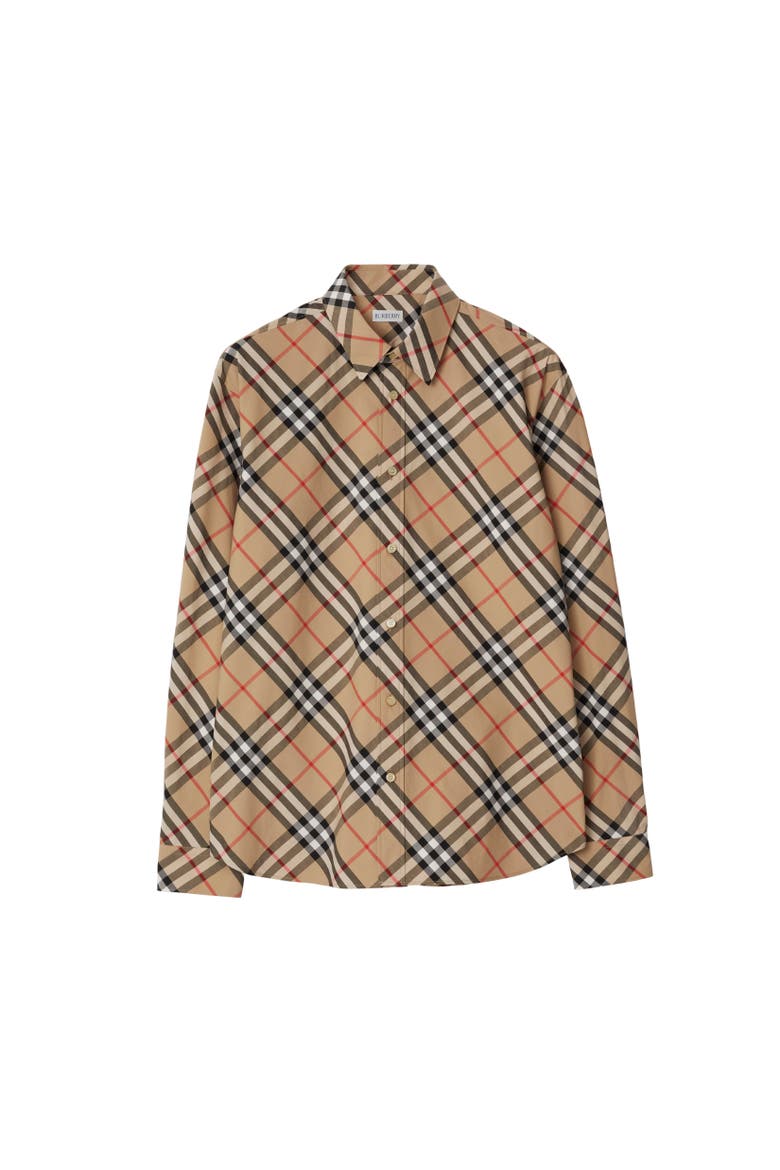Check Cotton Poplin Shirt, Alternate, color, Sand