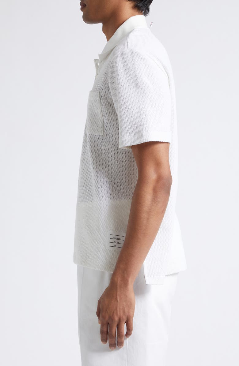 Thom Browne Relaxed Fit Cotton & Linen Polo, Alternate, color, White