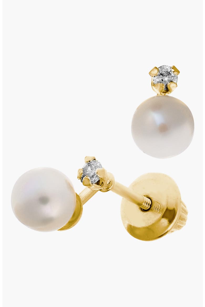 14k Gold Pearl & Diamond Stud Earrings, Main, color, GOLD