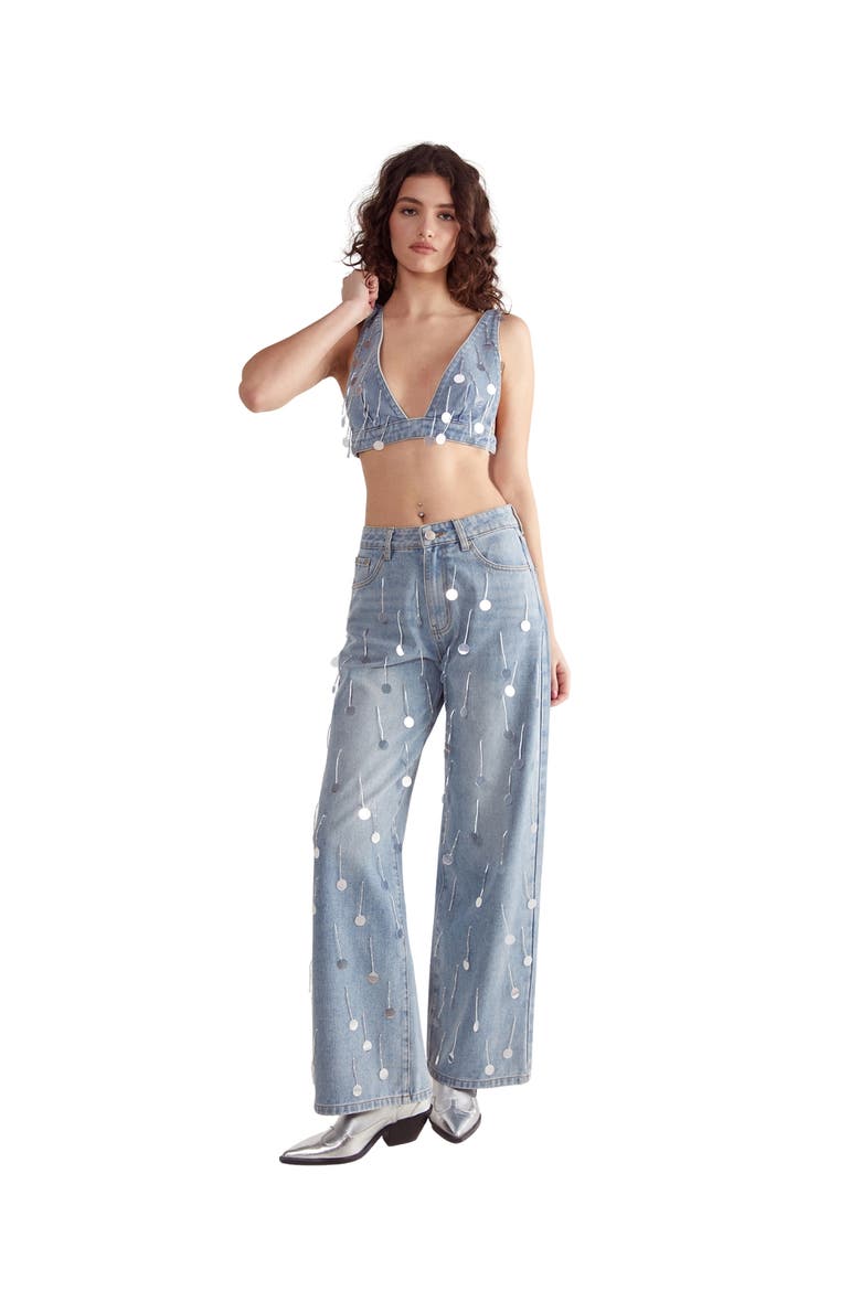 Bead Embellished Denim Bralet, Alternate, color, Authentic Midwash