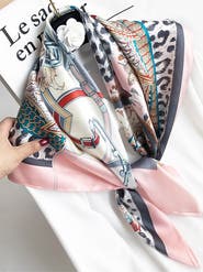 SILKSILKY Pure Mulberry Silk Printed Square Shawl Scarf