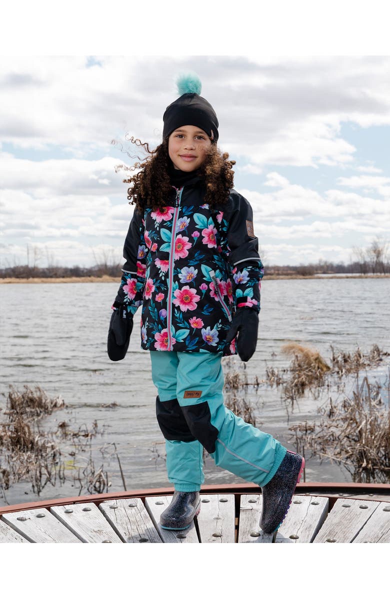 Deux par Deux 3-in-1 Two-Piece Mid-Season Outerwear Set Flowers - Inner Jacket, Alternate, color, Black Printed Flowers