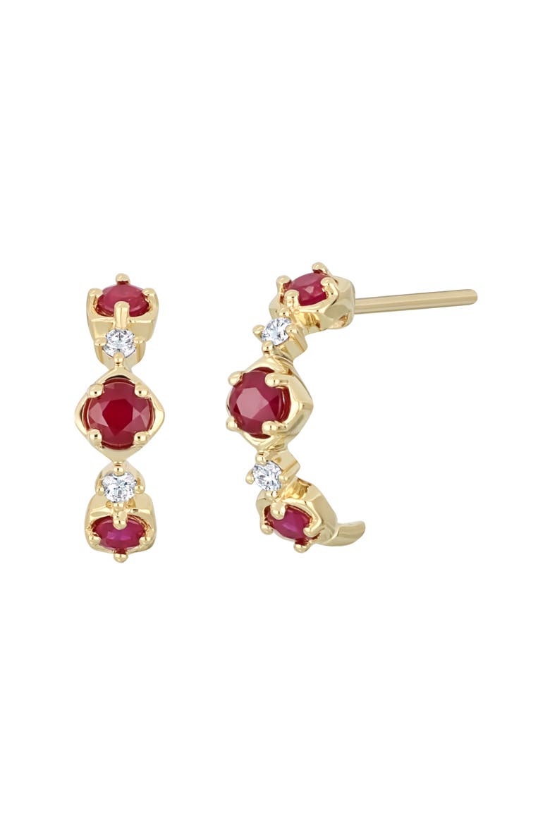 El Mar Ruby & Diamond Hoop Earrings, Main, color, 18K YELLOW GOLD