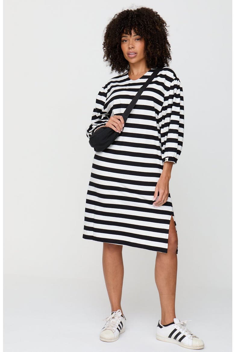 Organic Cotton Rosa Bold Stripe Print Midi Dress, Main, color, Black