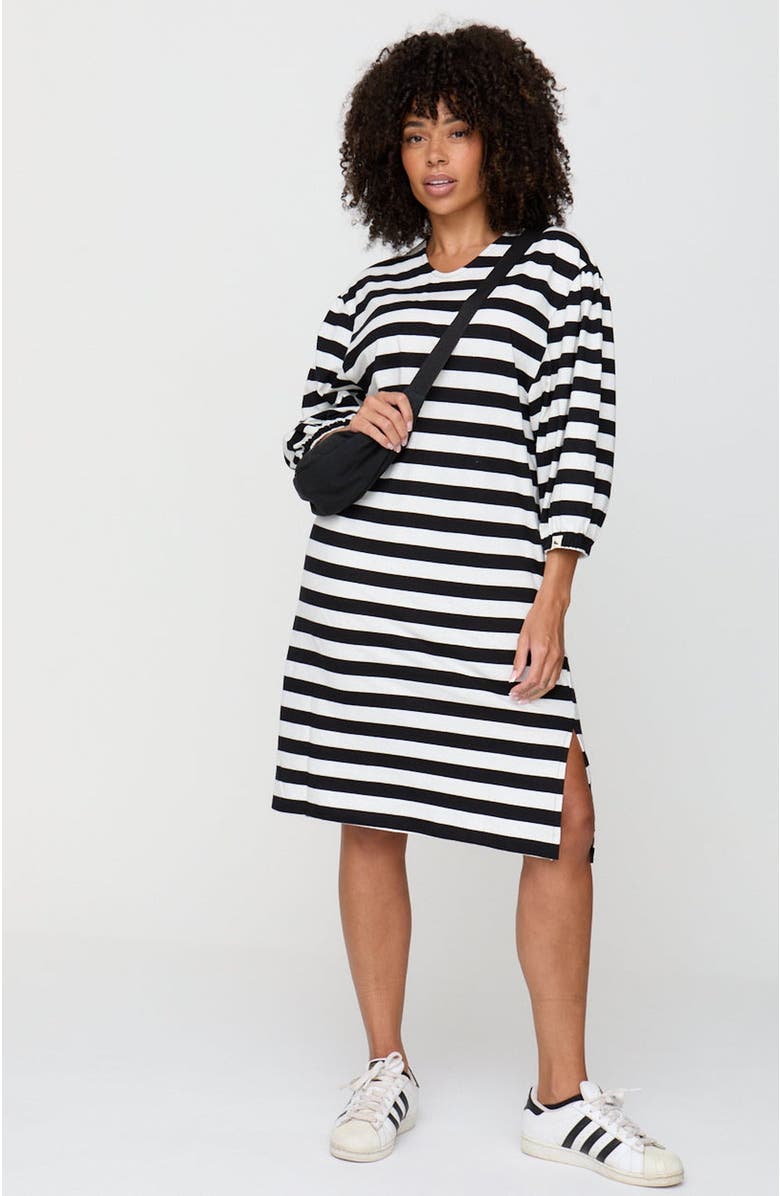 Turtledove London Organic Cotton Rosa Bold Stripe Print Midi Dress, Main, color, Black