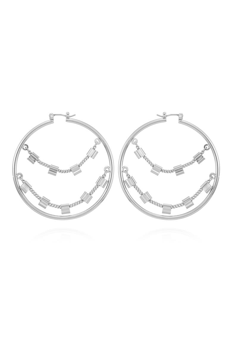 Draped Chain Hoop Earrings, Alternate, color, SILVER