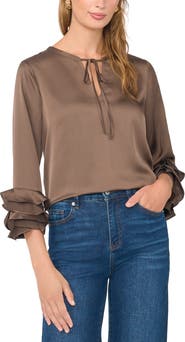 Vince Camuto Ruffle Sleeve Satin Top