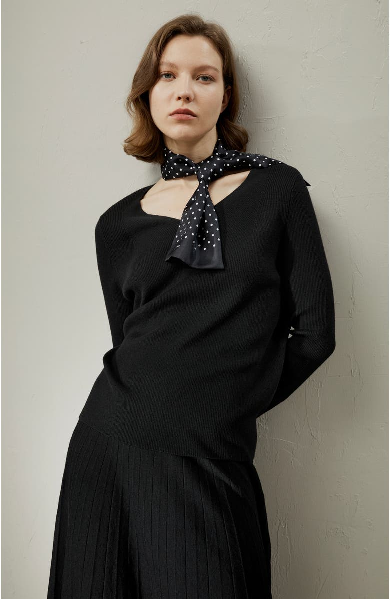 Lilysilk V-neck Ultra-fine Merino Wool Sweater, Alternate, color, Black