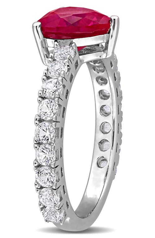 Delmar Sterling Silver Lab Grown White Sapphire & Ruby Heart Ring In Red