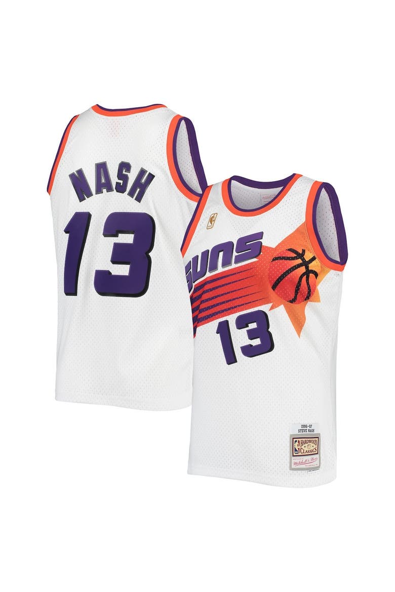 Men's Mitchell & Ness Steve Nash White Phoenix Suns 2001/02 Hardwood Classics Swingman Jersey, Alternate, color, White