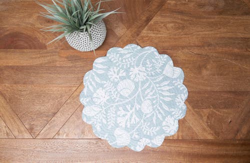 C & F Home C&f Home Seafoam Reef Scalloped Round Placemats Set Of 6 Nautical Design Coral, 17" In Blue