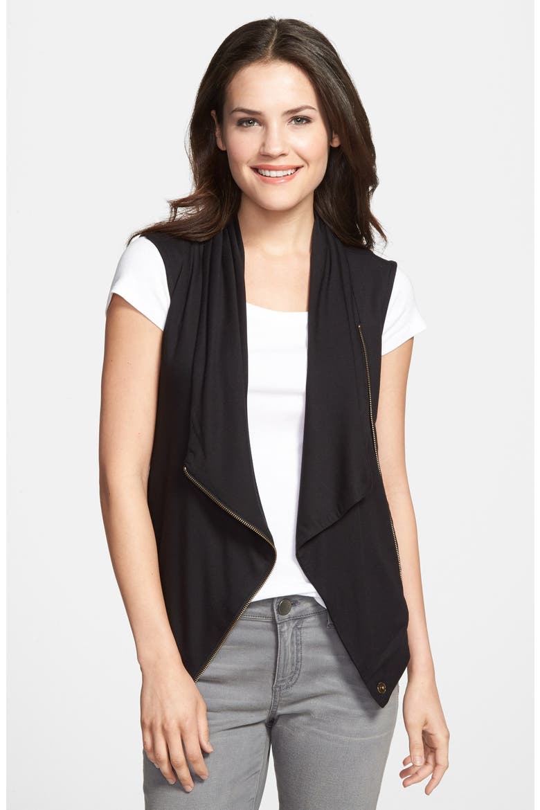 Drape Front Knit Vest, Main, color, BLACK