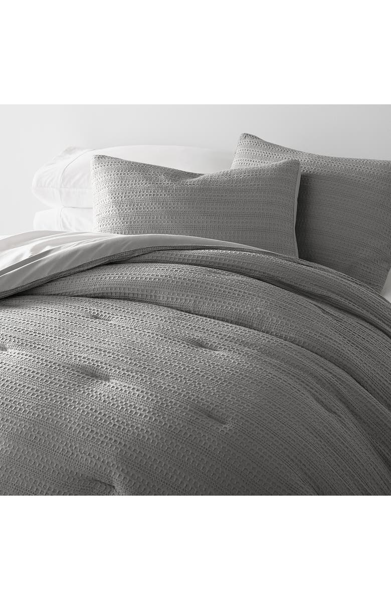 HOMESPUN Waffle Textured 3-Piece Comforter Set, Alternate, color, Fog