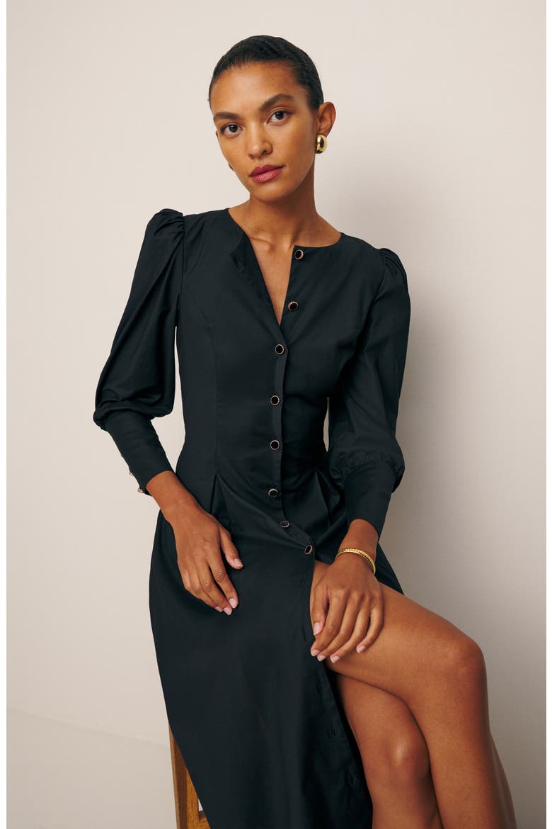 Halia Long Sleeve Button-Up Dress, Alternate, color, BLACK