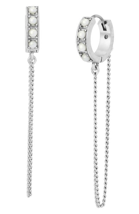 Imitation Pearl Chain Huggie Hoop Earrings
