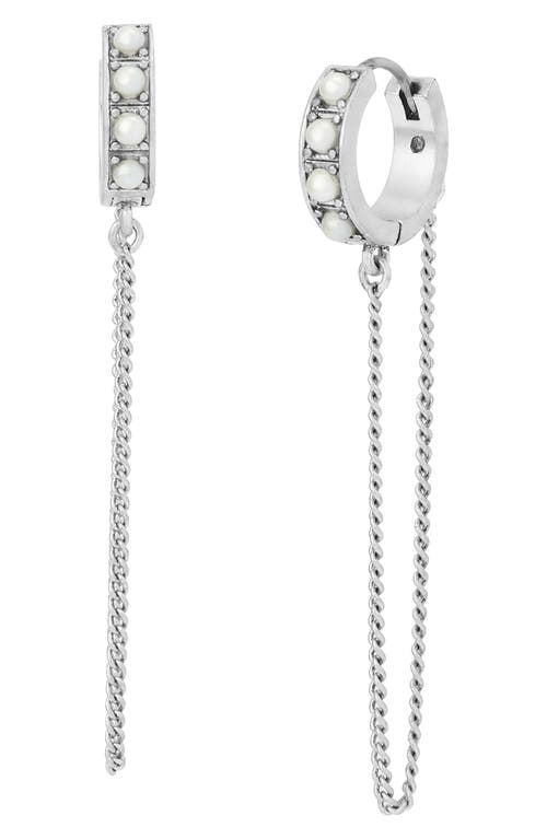 Allsaints Imitation Pearl Chain Huggie Hoop Earrings In Pearl/warm Silver