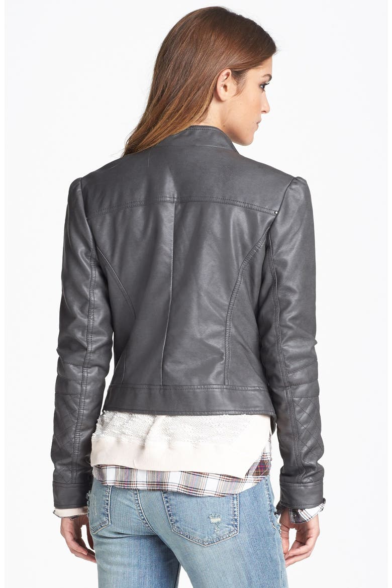'Trey' Faux Leather Moto Jacket, Alternate, color, DARK GREY