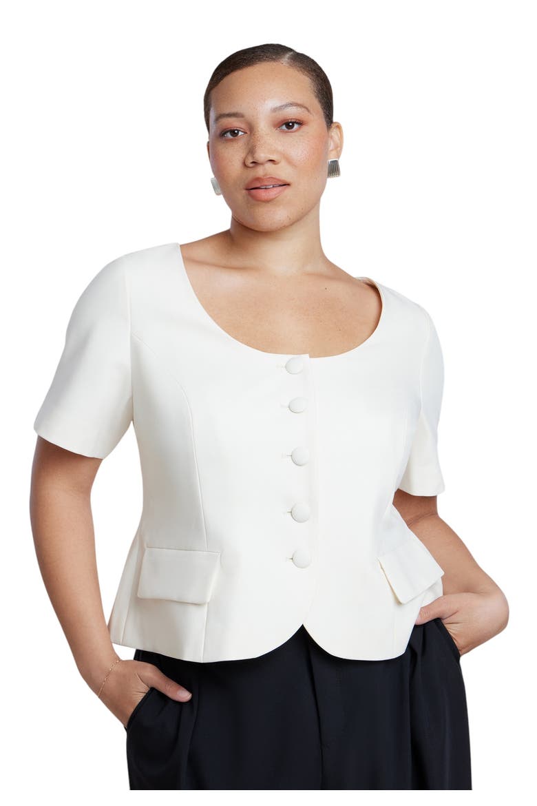 Cinched Waist Short Sleeve Blazer, Main, color, CREAM