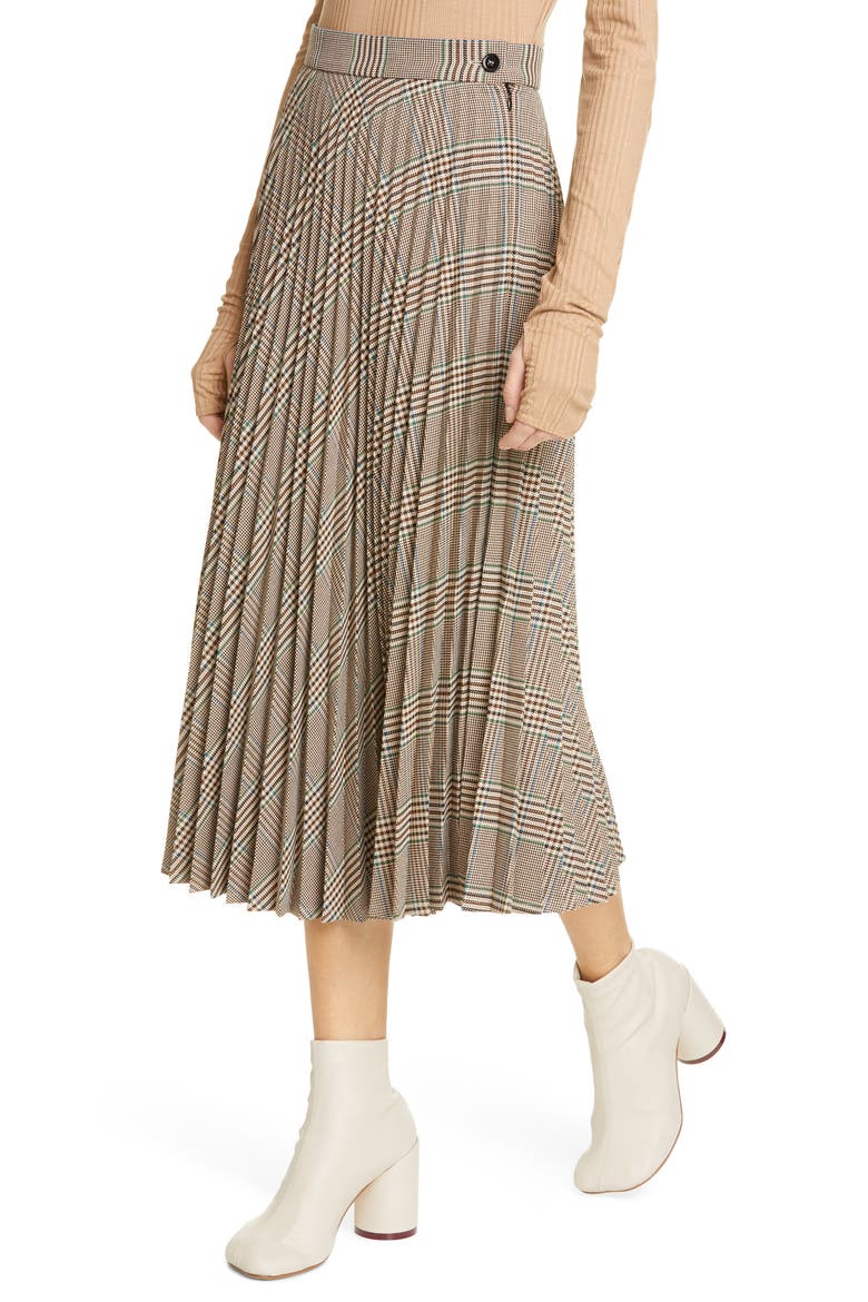 Plaid Pleated Midi Skirt, Alternate, color, CHECK BEIGE