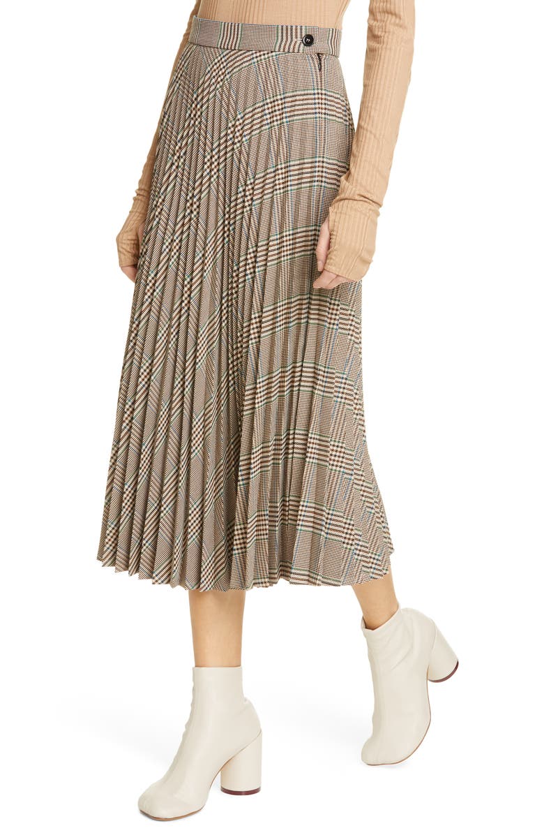 MM6 Maison Margiela Plaid Pleated Midi Skirt, Alternate, color, 