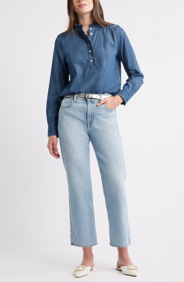 Caslon<sup>®</sup> Ruffle Chambray Top, Alternate, color, Dark Wash