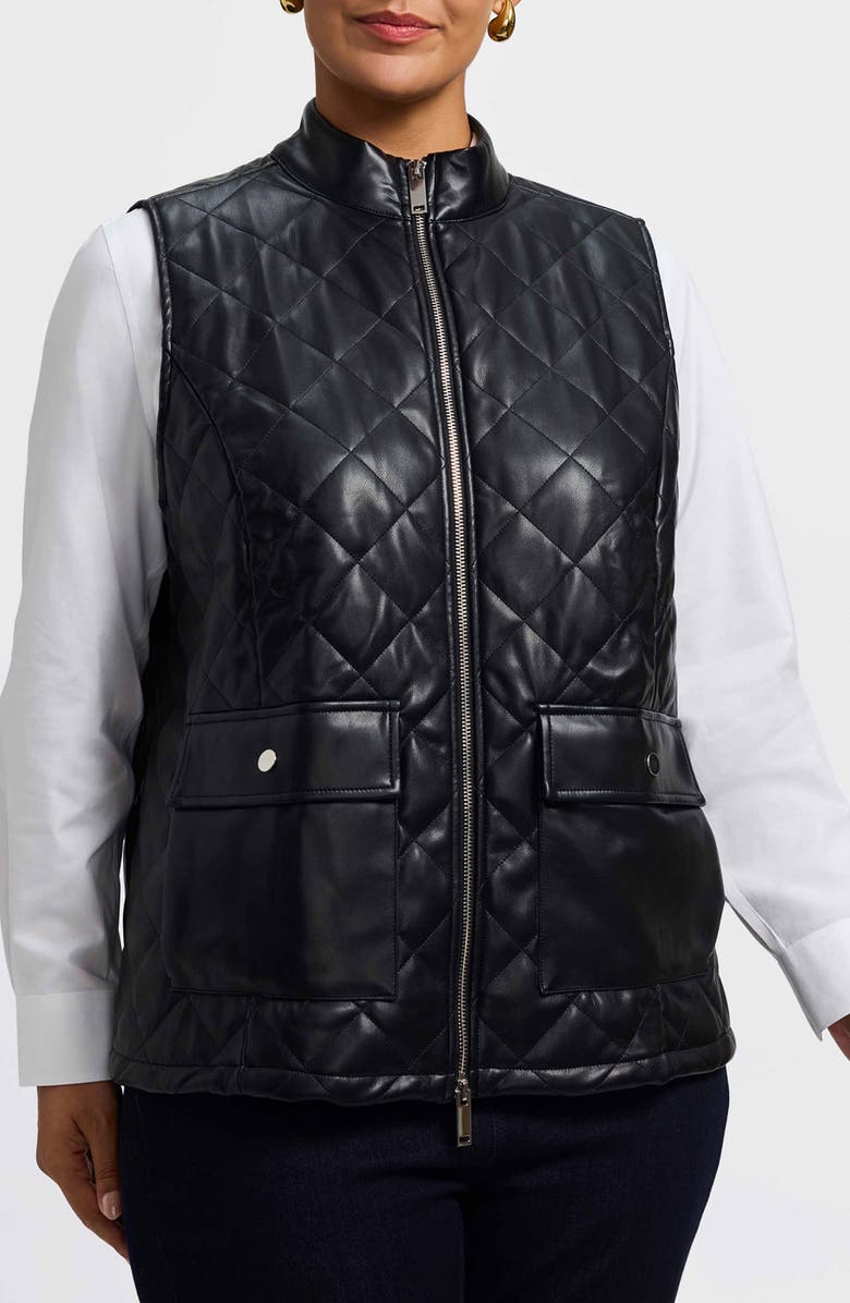 Foxcroft Billie Faux Leather Diamond Quilted Vest, Main, color, Black