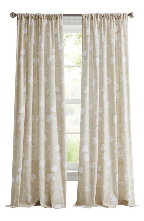 Dandelion Floral Print Set of 2 Poletop Curtain Panels