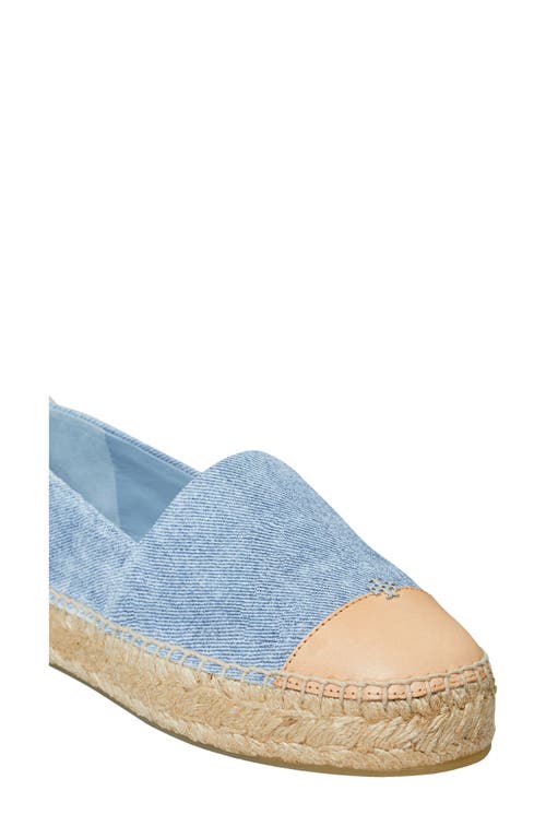 Tory Burch Bicolor Denim Ankle-wrap Espadrilles In Blue Cloud/naturale