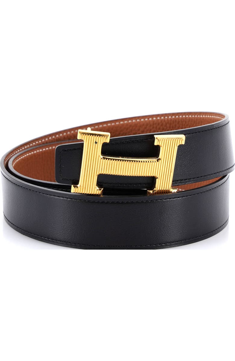 Pre-Owned Hermes Constance Reversible Belt Leather with Striped Hardware Medium, Main, color, Black