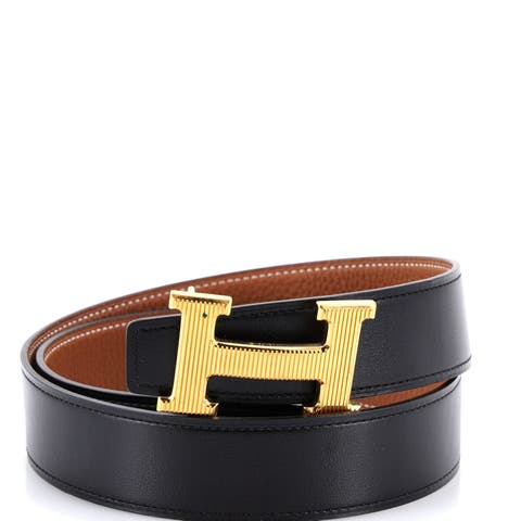 Constance Reversible Belt Leather with Striped Hardware Medium