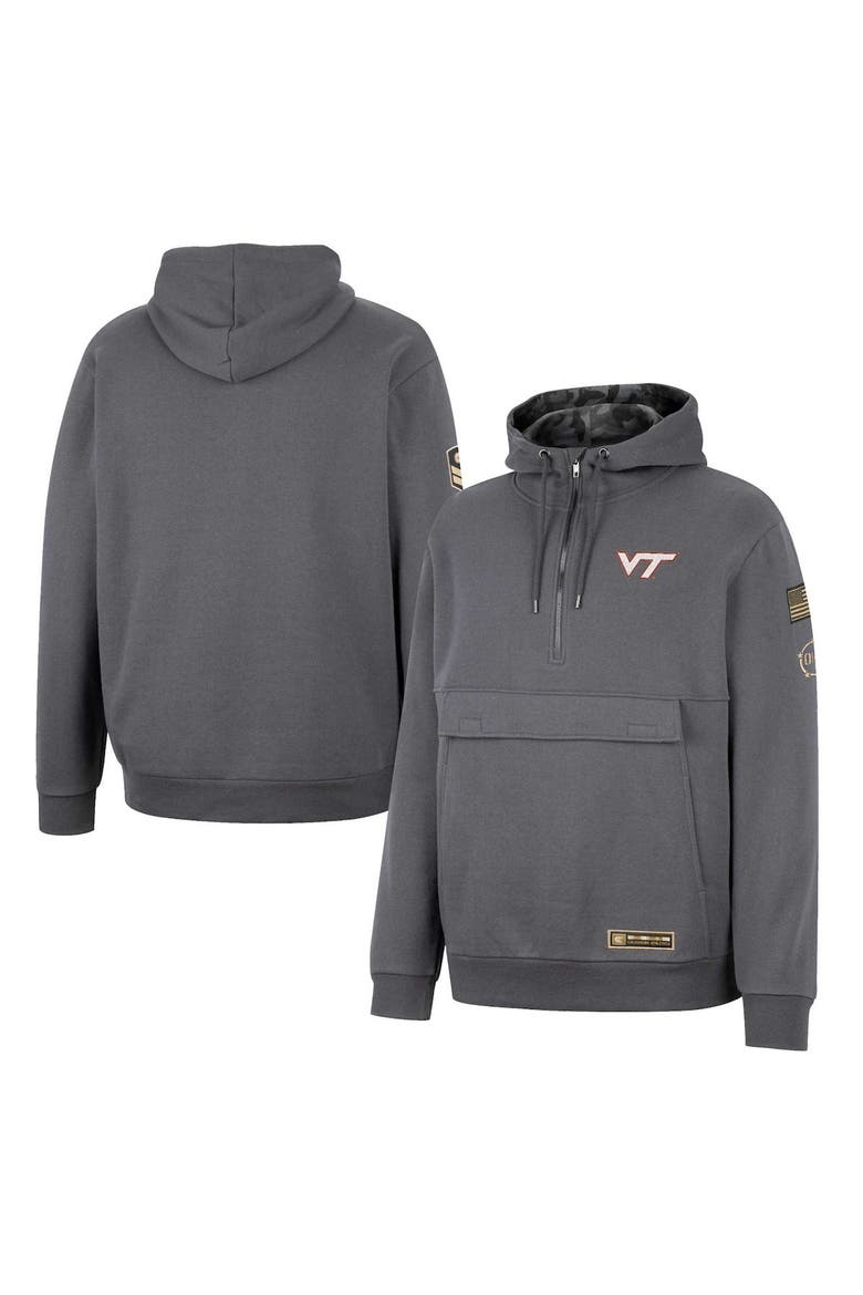 Men's Colosseum Charcoal Virginia Tech Hokies OHT Military Appreciation Quarter-Zip Hoodie, Main, color, Charcoal