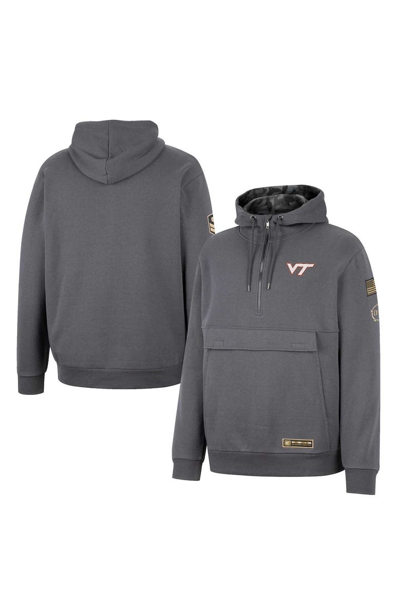 COLOSSEUM Men's Colosseum Charcoal Virginia Tech Hokies OHT Military Appreciation Quarter-Zip Hoodie, Main, color, 