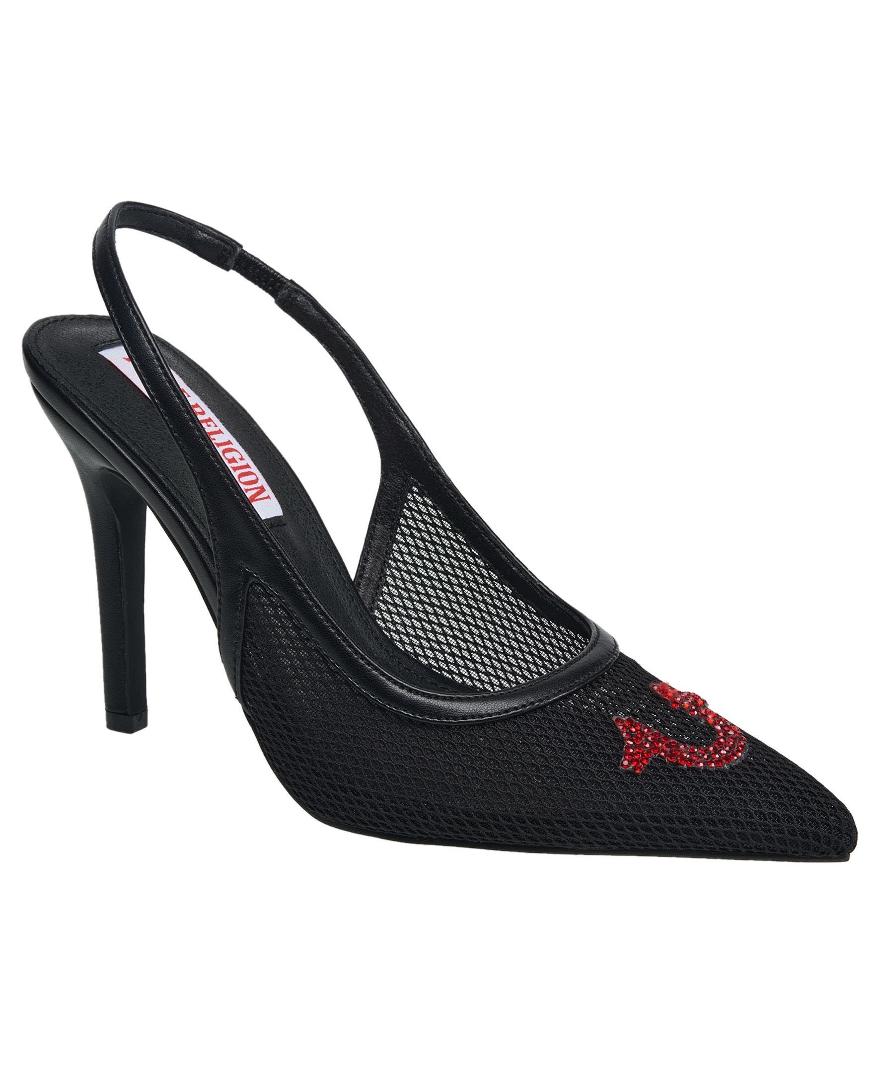 Ella Mesh Horseshoe Logo Heel, Main, color, Black