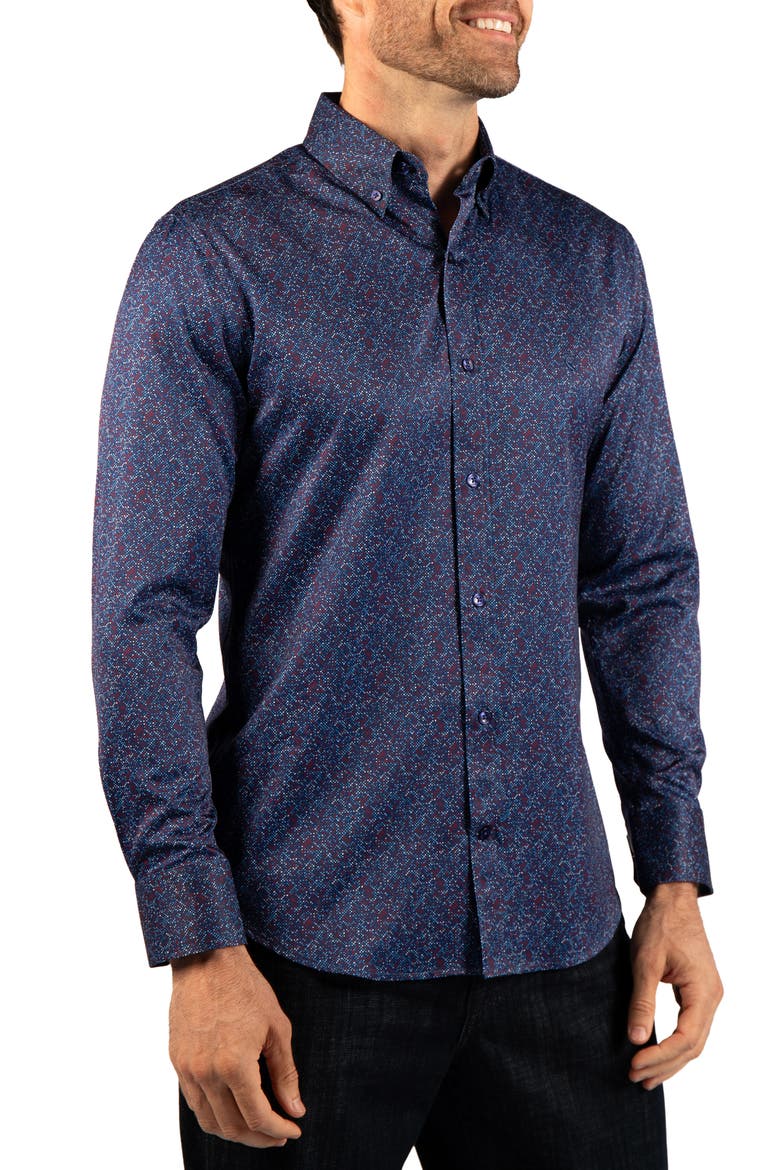 Dot Print Long Sleeve Performance Shirt, Alternate, color, SAPPHIRE BLUE